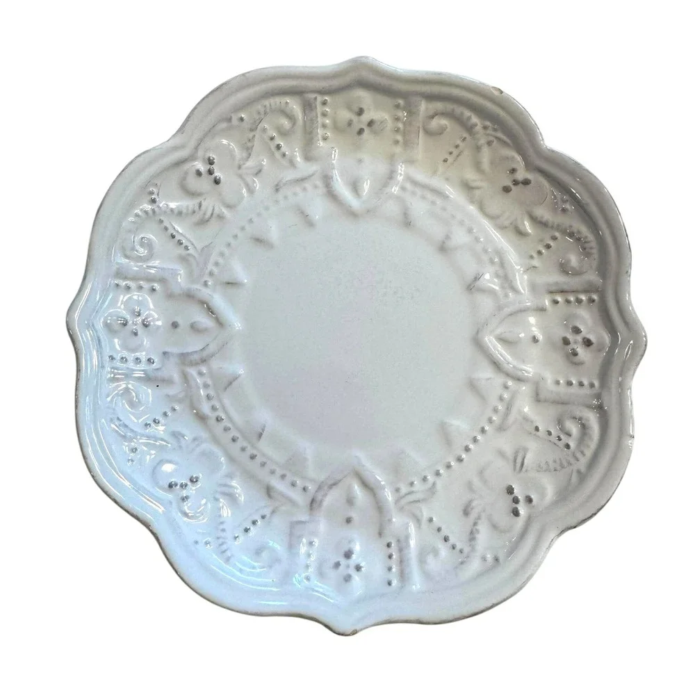 Maison Versailles Blanc White Embossed Scalloped Salad Plates Set of 2 Amelie